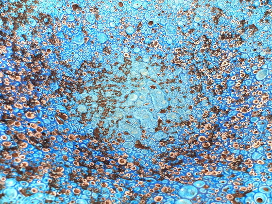 Image 1 of Coupe À Fruit En Céramique Émaux Écume De Mer Bleu Turquoise 1950