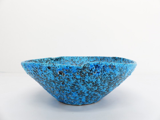 Image 1 of Coupe À Fruit En Céramique Émaux Écume De Mer Bleu Turquoise 1950