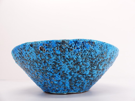 Image 1 of Coupe À Fruit En Céramique Émaux Écume De Mer Bleu Turquoise 1950