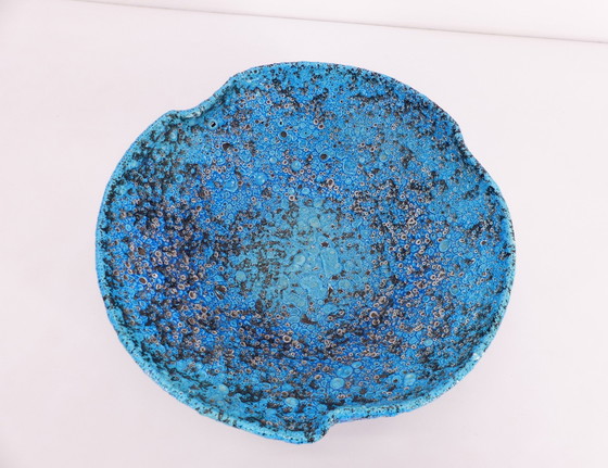 Image 1 of Coupe À Fruit En Céramique Émaux Écume De Mer Bleu Turquoise 1950