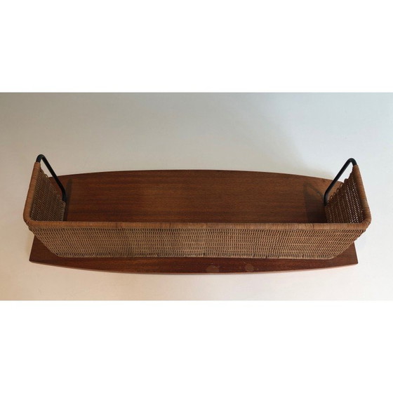 Image 1 of Etagère vintage en bois, rotin et métal laqué, 1970