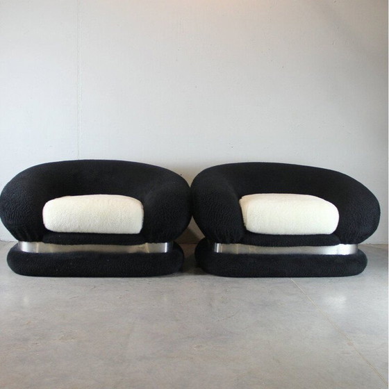 Image 1 of Paire de fauteuils vintage noir et blanc, Italie 1970