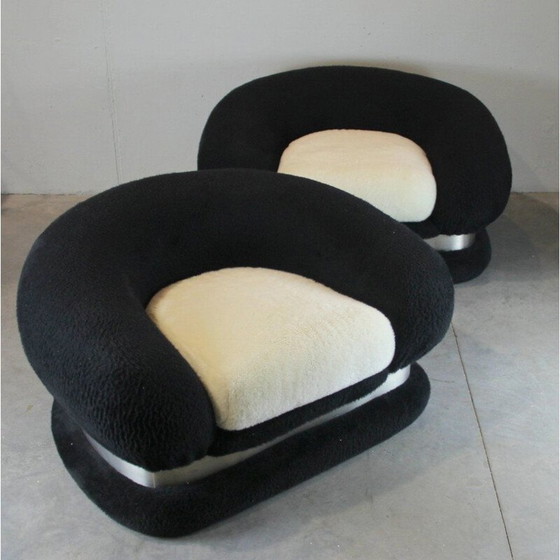 Image 1 of Paire de fauteuils vintage noir et blanc, Italie 1970