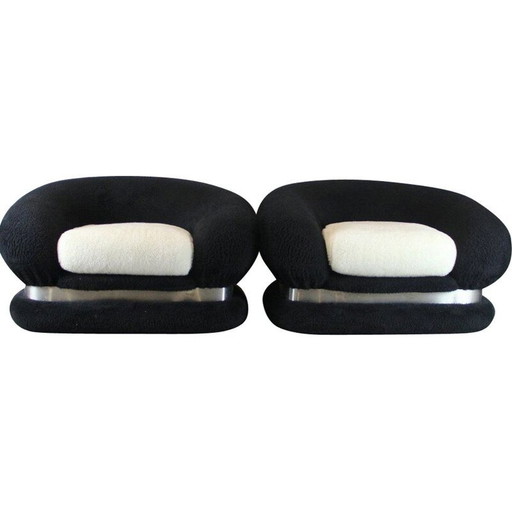 Paire de fauteuils vintage noir et blanc, Italie 1970