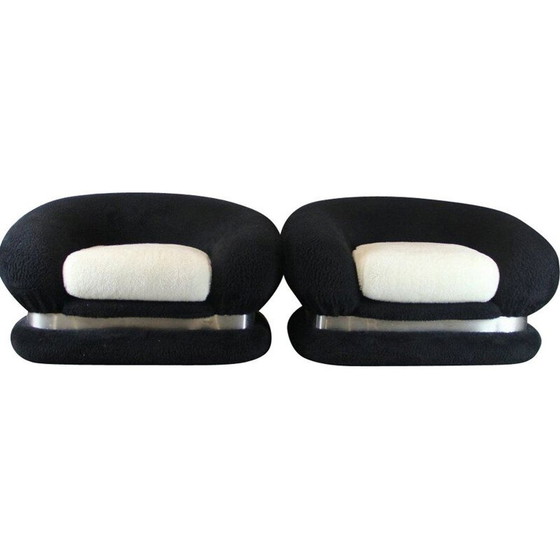 Image 1 of Paire de fauteuils vintage noir et blanc, Italie 1970