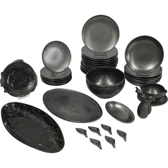 Image 1 of Service de table Vintage Ceramony Vallauris en faïence noire mate, 1950