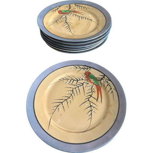 7 assiettes en porcelaine vintage décorées d'oiseaux, Japon