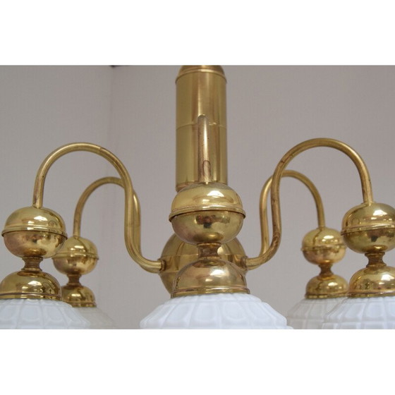 Image 1 of Lustre vintage en verre et laiton par Kamenicky Senov, Tchécoslovaquie 1960