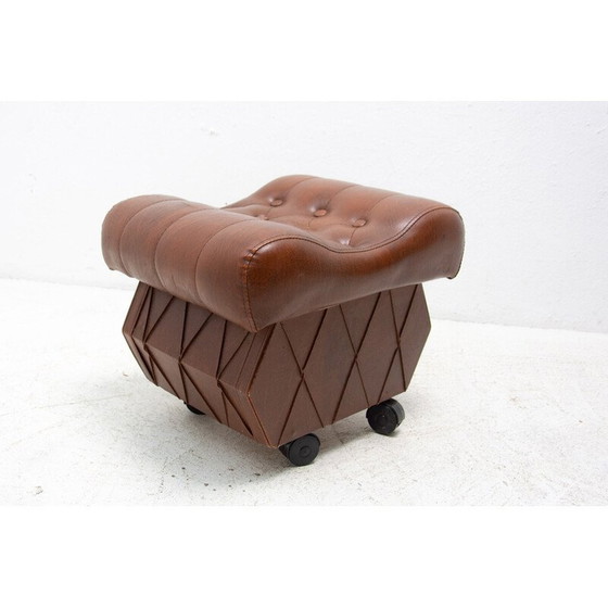Image 1 of Tabouret vintage en simili-cuir avec espace de rangement, Tchécoslovaquie 1980