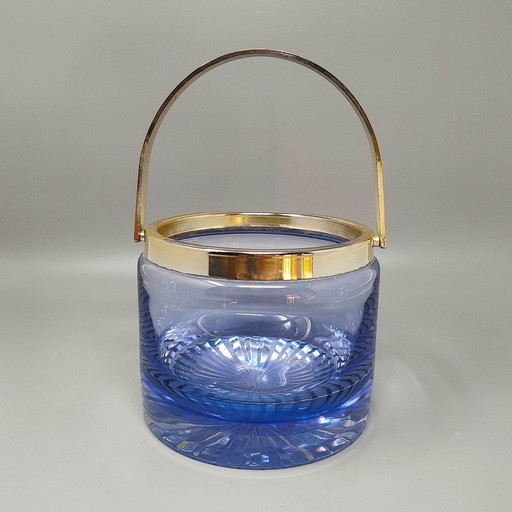 1970S Gorgeous Blue Ice Bucket In Crystal By L.A.C.S. Made In Italy.