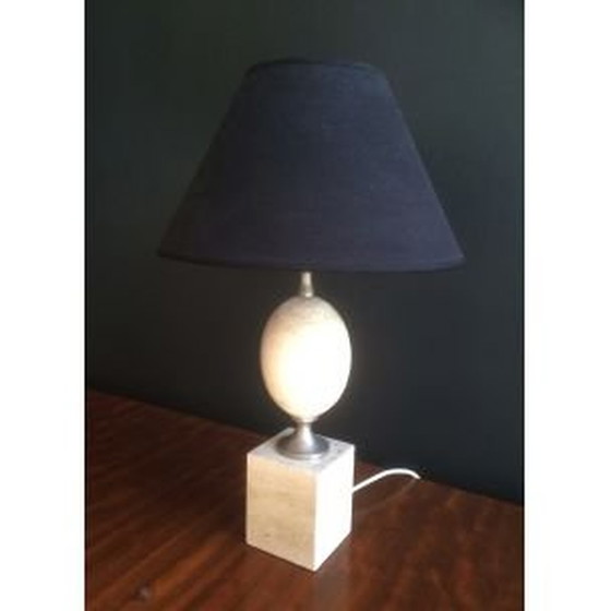 Image 1 of Lampe vintage française en travertin et chrome par Philippe Barbier, 1970