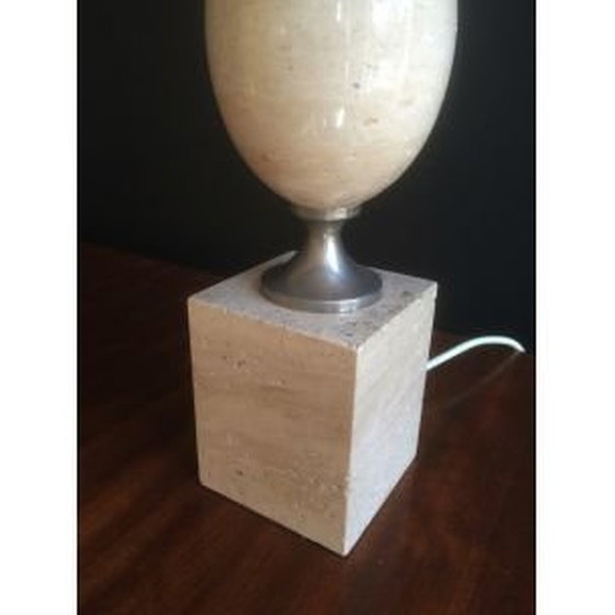 Image 1 of Lampe vintage française en travertin et chrome par Philippe Barbier, 1970