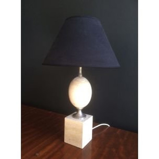 Image 1 of Lampe vintage française en travertin et chrome par Philippe Barbier, 1970