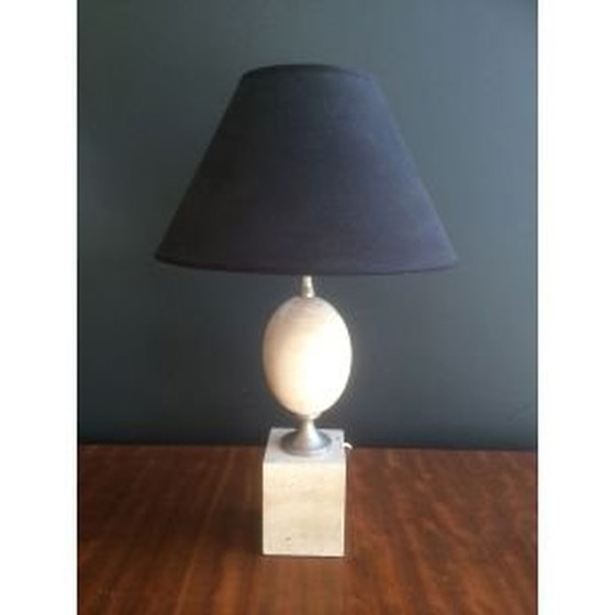 Image 1 of Lampe vintage française en travertin et chrome par Philippe Barbier, 1970