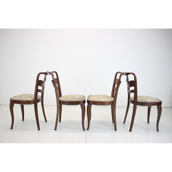 Image 1 of Ensemble de 4 chaises de salle à manger vintage en bois et tissu, Tchécoslovaquie, années 1940