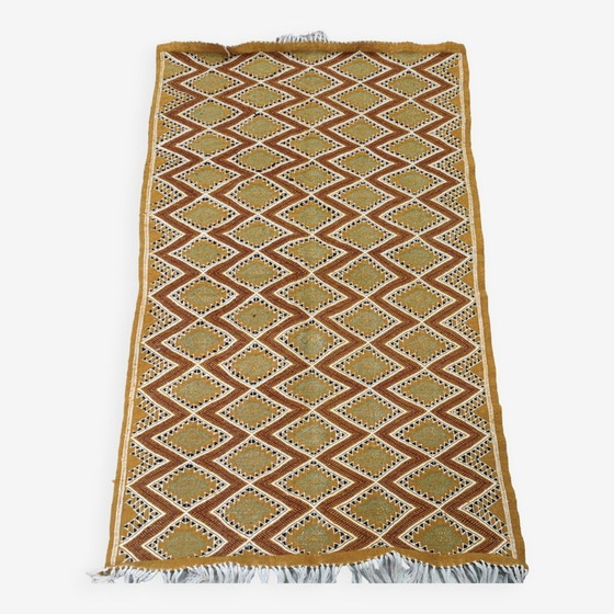 Image 1 of Tapis Berbère Motifs Losanges Tissé Mains En Laine Naturelle