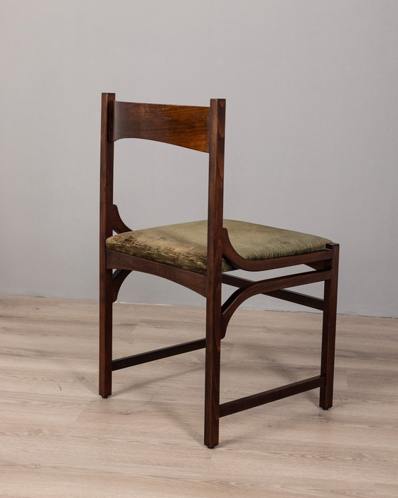 Image 1 of Ensemble de 4 chaises Vintage 60S en bois et velours vert design italien