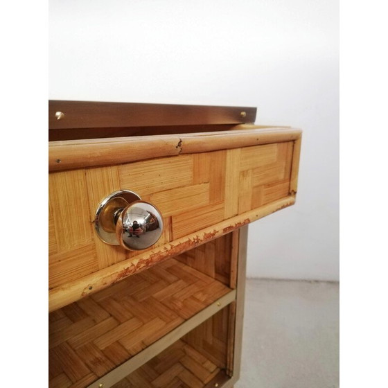 Image 1 of Paire de tables de nuit vintage en bambou et rotin, Italie 1970