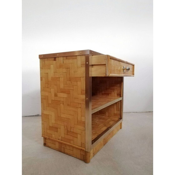 Image 1 of Paire de tables de nuit vintage en bambou et rotin, Italie 1970
