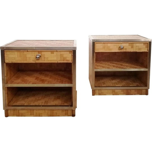 Paire de tables de nuit vintage en bambou et rotin, Italie 1970