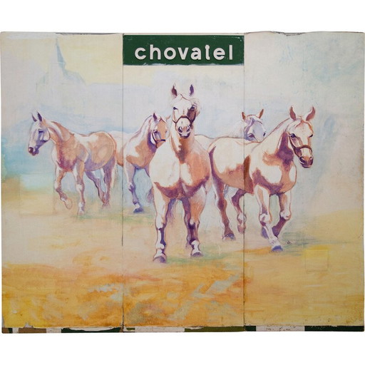 Peinture vintage avec motif de cheval, Tchécoslovaquie 1970