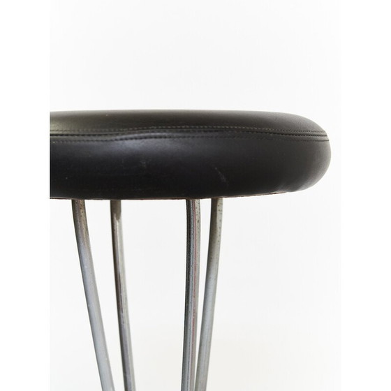 Image 1 of Ensemble de 4 tabourets de bar vintage en cuir noir par Piet Hein, 1961