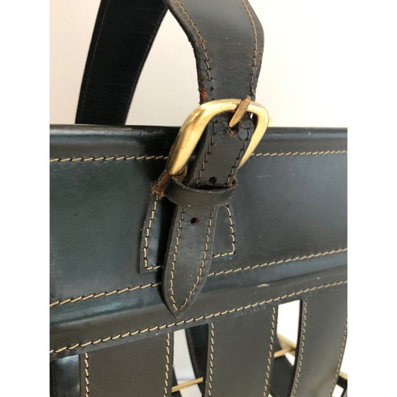 Image 1 of Porte-revues vintage en laiton et cuir par Jacques Adnet, 1940