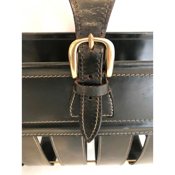 Image 1 of Porte-revues vintage en laiton et cuir par Jacques Adnet, 1940