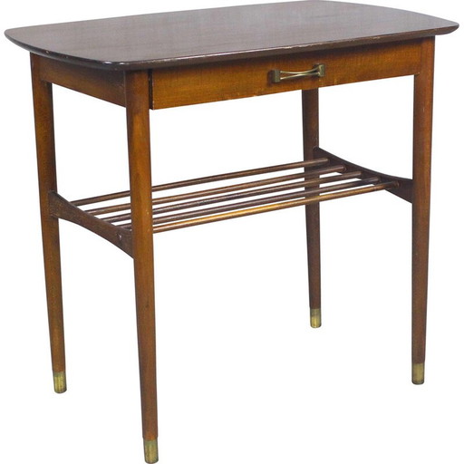 Table de nuit vintage en acajou avec poignée en laiton, Danemark années 1950