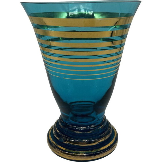 Image 1 of Vase vintage en verre bleu, 1950