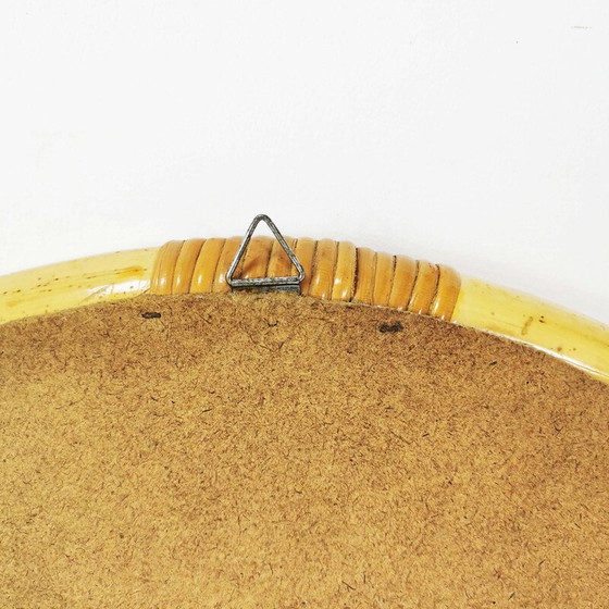 Image 1 of Miroir mural rond vintage dans un cadre en bambou incurvé, Allemagne 1970