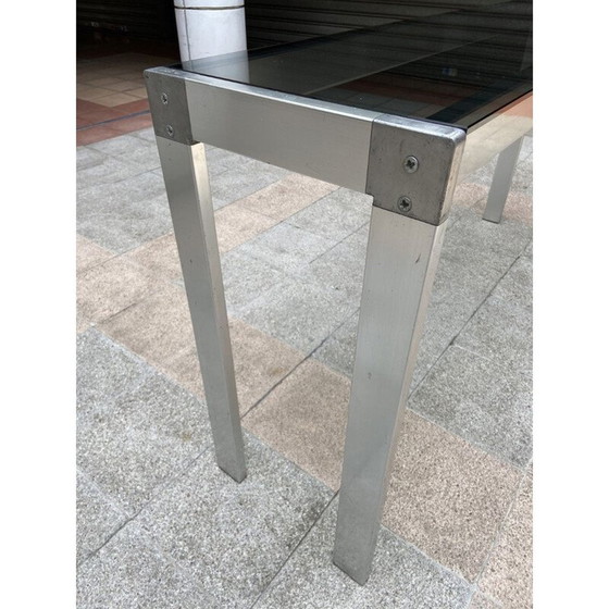Image 1 of Table console vintage en acier inoxydable et verre fumé par Gae Aulenti, 1970
