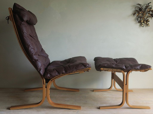 Chaise de sieste et ottoman en cuir brun du Mid Century par Ingmar Relling, Norvège 1960S