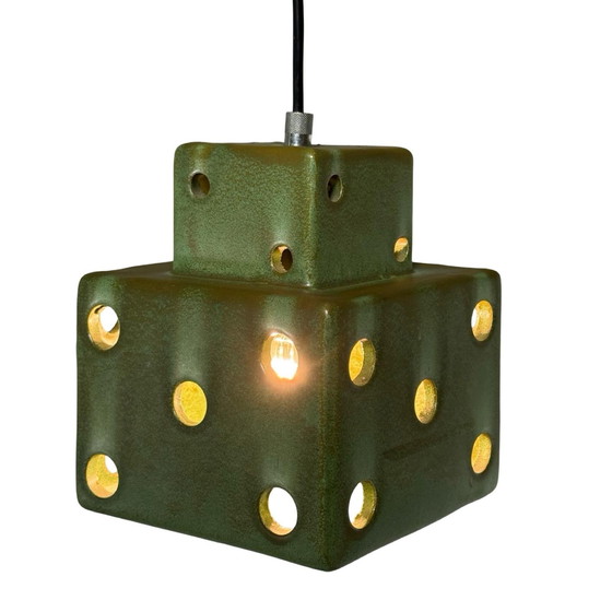 Image 1 of Suspension Vintage 70's - Céramique - En forme de dé - Canopy inclus