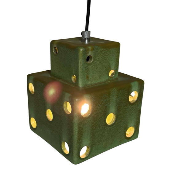 Image 1 of Suspension Vintage 70's - Céramique - En forme de dé - Canopy inclus
