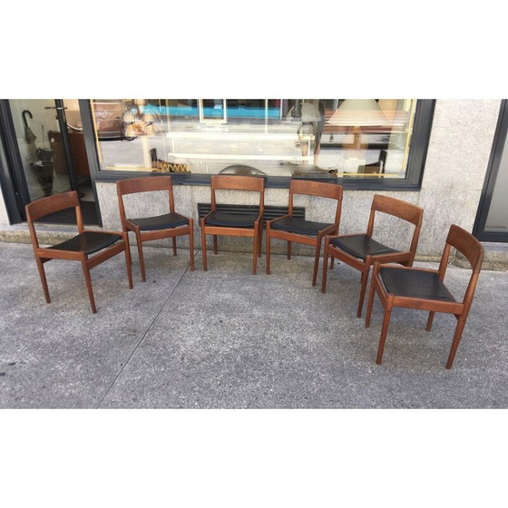 Image 1 of Ensemble de 6 chaises vintage en cuir et teck Grete Jalk 1960