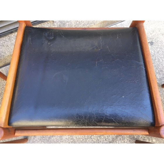 Image 1 of Ensemble de 6 chaises vintage en cuir et teck Grete Jalk 1960