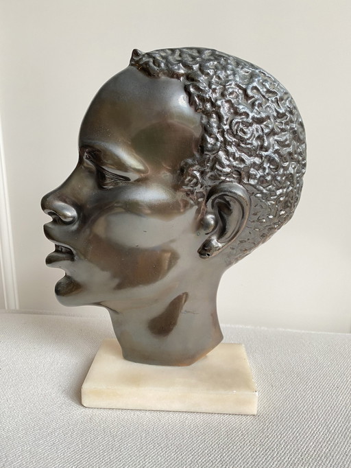 Profil en bronze d'un homme africain, 1930, Franz Hagenauer Vienne