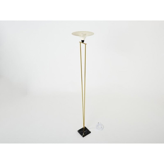 Image 1 of Lampadaire italien vintage Stilnovo en laiton et opaline, 1960