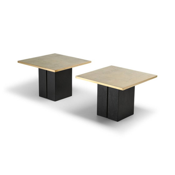 Image 1 of Ensemble de 3 tables d'appoint vintage en laiton par Christian Heckscher, Belgique 1970