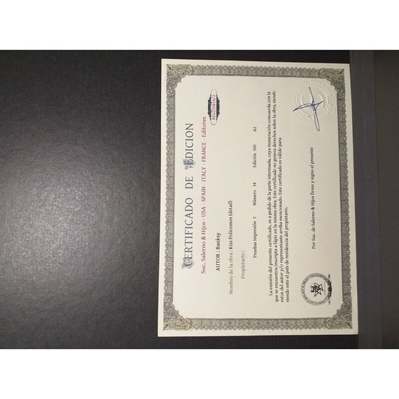 Image 1 of Lithographie vintage "Kiss policemen detail" par Bansky pour Salerno et Hijos, 2010s