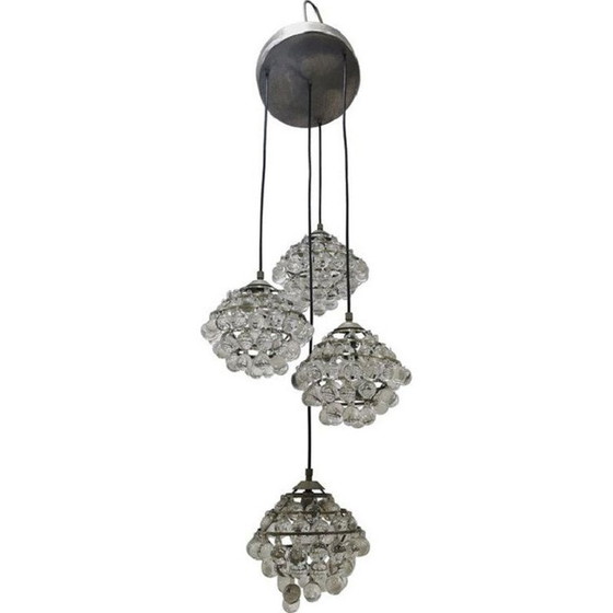 Image 1 of Lustre vintage en acier et verre par Zero Quattro, Italie, années 1950