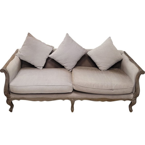 Image 1 of Canapé vintage en bois et velours gris, France
