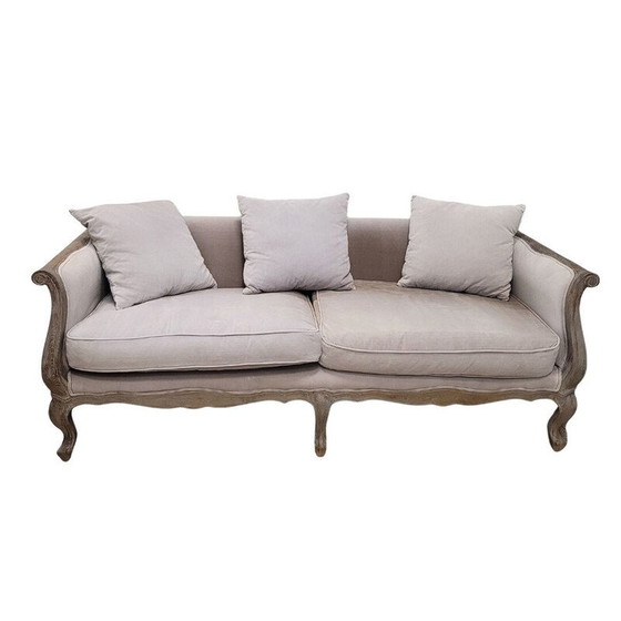 Image 1 of Canapé vintage en bois et velours gris, France