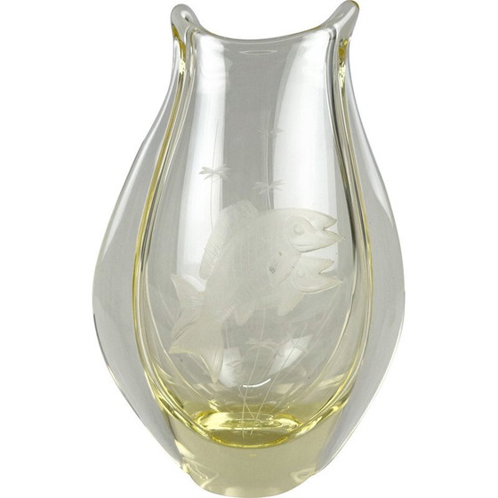 Image 1 of Vase vintage en verre gravé par Zbs Glasswork, Tchécoslovaquie 1950