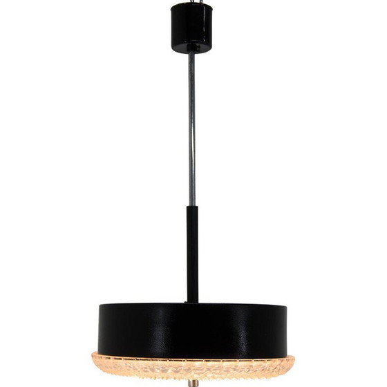 Image 1 of Paire de lampes suspendues vintage en métal noir et verre, Tchécoslovaquie 1960