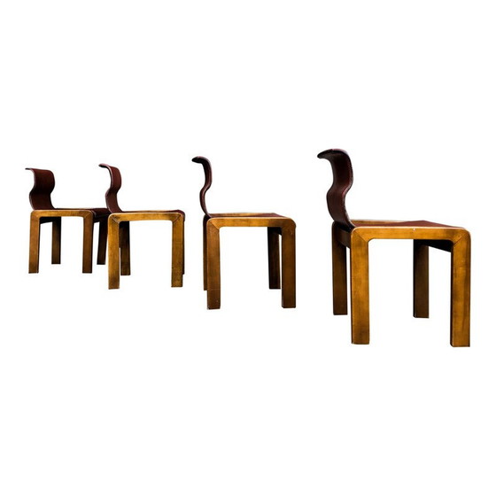 Image 1 of Ensemble de 4 chaises vintage en cuir et contreplaqué par Tobia et Afra Scarpa, Italie 1966