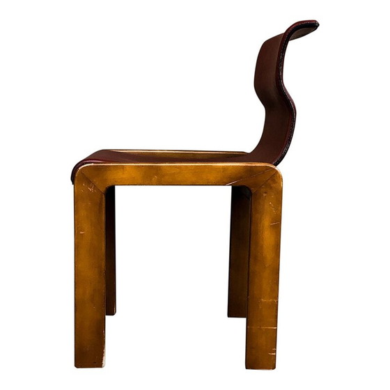 Image 1 of Ensemble de 4 chaises vintage en cuir et contreplaqué par Tobia et Afra Scarpa, Italie 1966