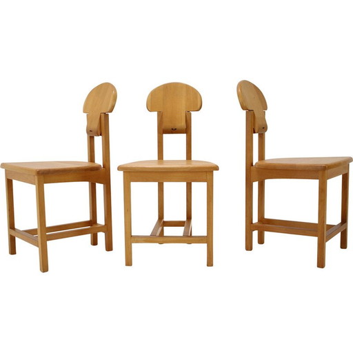 Ensemble de 3 chaises en bois vintage, Finlande 1970