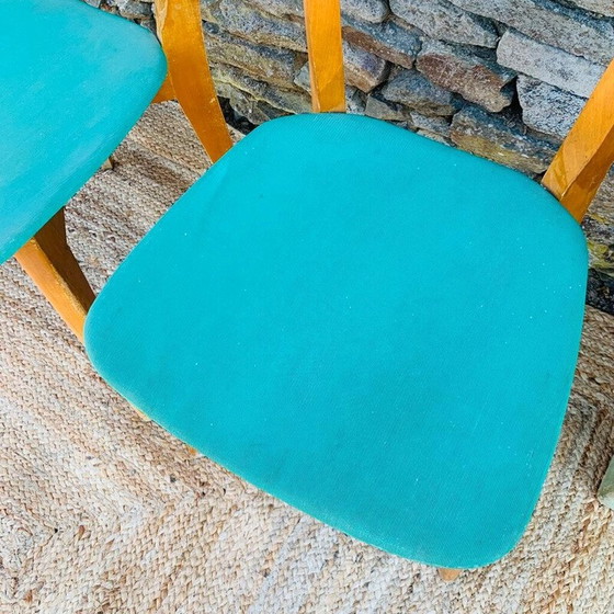 Image 1 of Ensemble de 4 chaises en bois vintage en vinyle